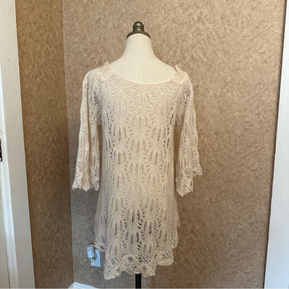 Free People Cream Beige Crochet knitted Lace Wool Alpaca Blend Sweater Blouse - Picture 4 of 9